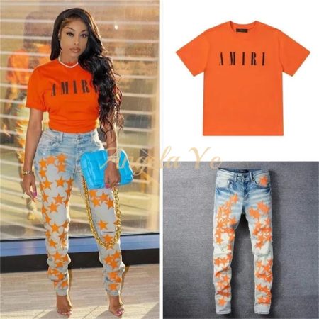 1 set fashion couple T-shirt & jeans set free shipping  AMR #26125