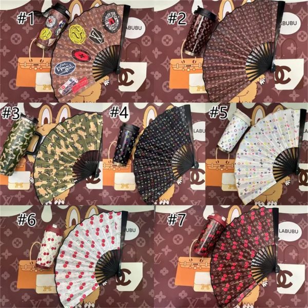 1 set fashion folding fan & cup LOV #26803