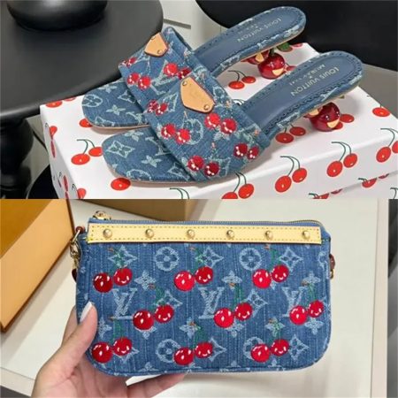 1 set fashion denim slippers & shouldeg bag free shipping LOV #27163