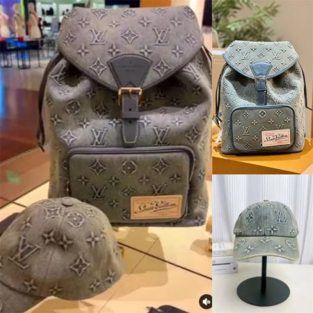 1 set fashion denim backpack & hat free shipping LOV #27209
