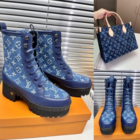 High quality denim boots & Tote bag set free shipping LOV #29450