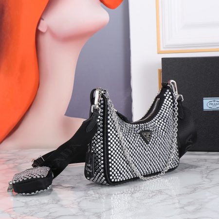 Top quality diamond shoulder bag size:22*16*6cm PRA #30670 - Image 3