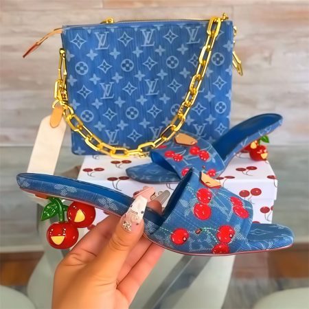 High quality denim slippers & shouldeg bag free shipping LOV #X0793