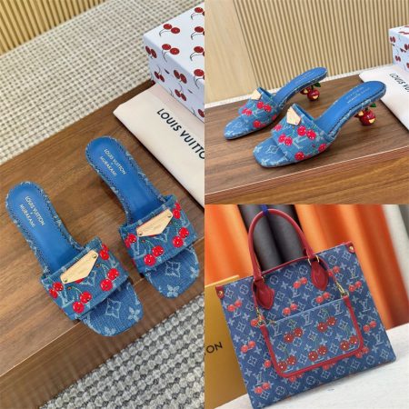 High quality denim slippers & tote bag free shipping LOV #X1023