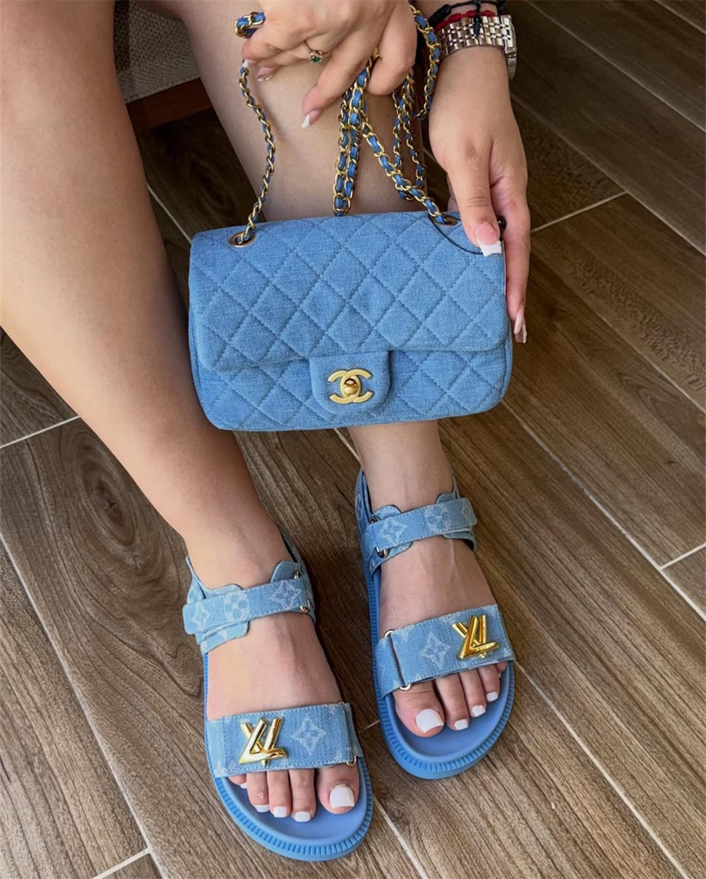 High quality denim sandals & shouldeg bag free shipping LOV #X1173 - Image 1