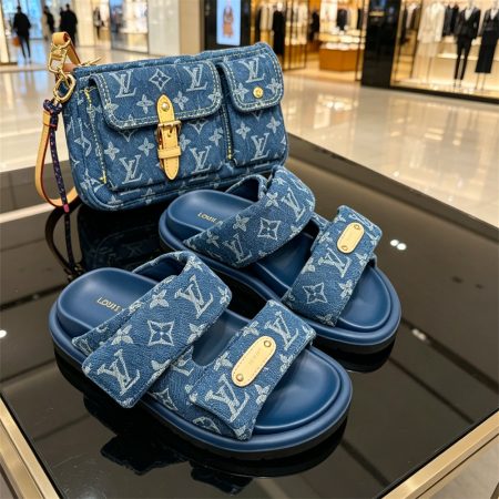 High quality denim slipper & shoulder bag set free shipping LOV #X1394