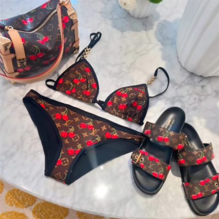 High quality slipper & shoulder bag & swimsuit set free shipping LOV #X1428